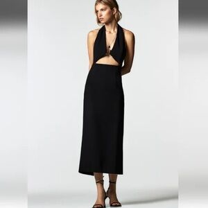 Black Cut Out Midi Dress With Hardware